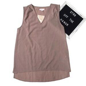 NWT 14th & Union tan buffalo plaid sheer tunic XSP